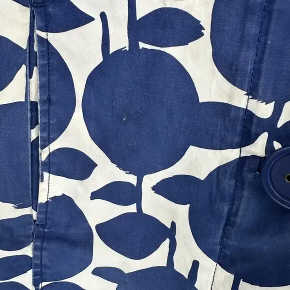 Boden Coat Womens 6 Blue White Apple Print Hooded Belted Rain Trench Jacket - Picture 8 of 13